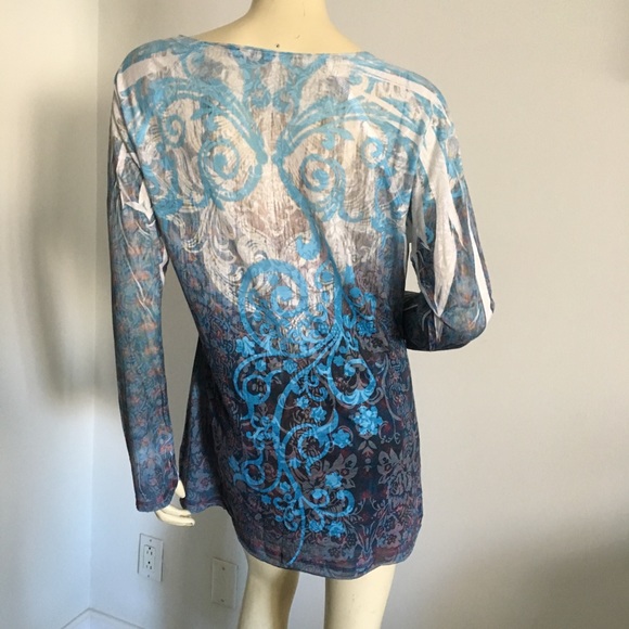 🔴 Seven7 blue graphic printed long sleeved top - Picture 3 of 7